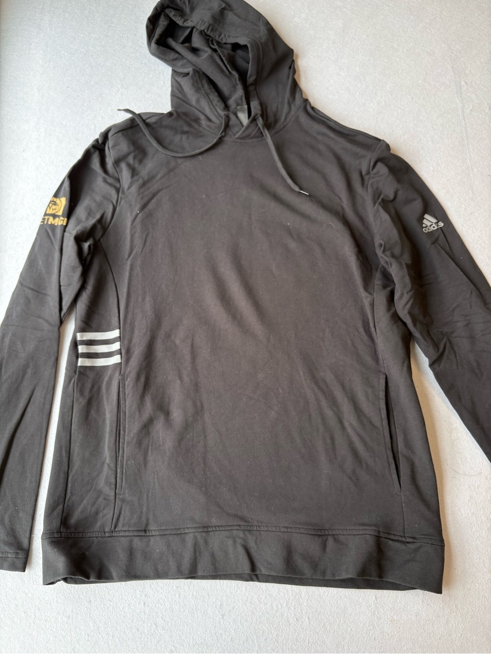 adidas Black Lightweight Hooded Pullover with Reflective Stripes MGM Cotton Sz M
